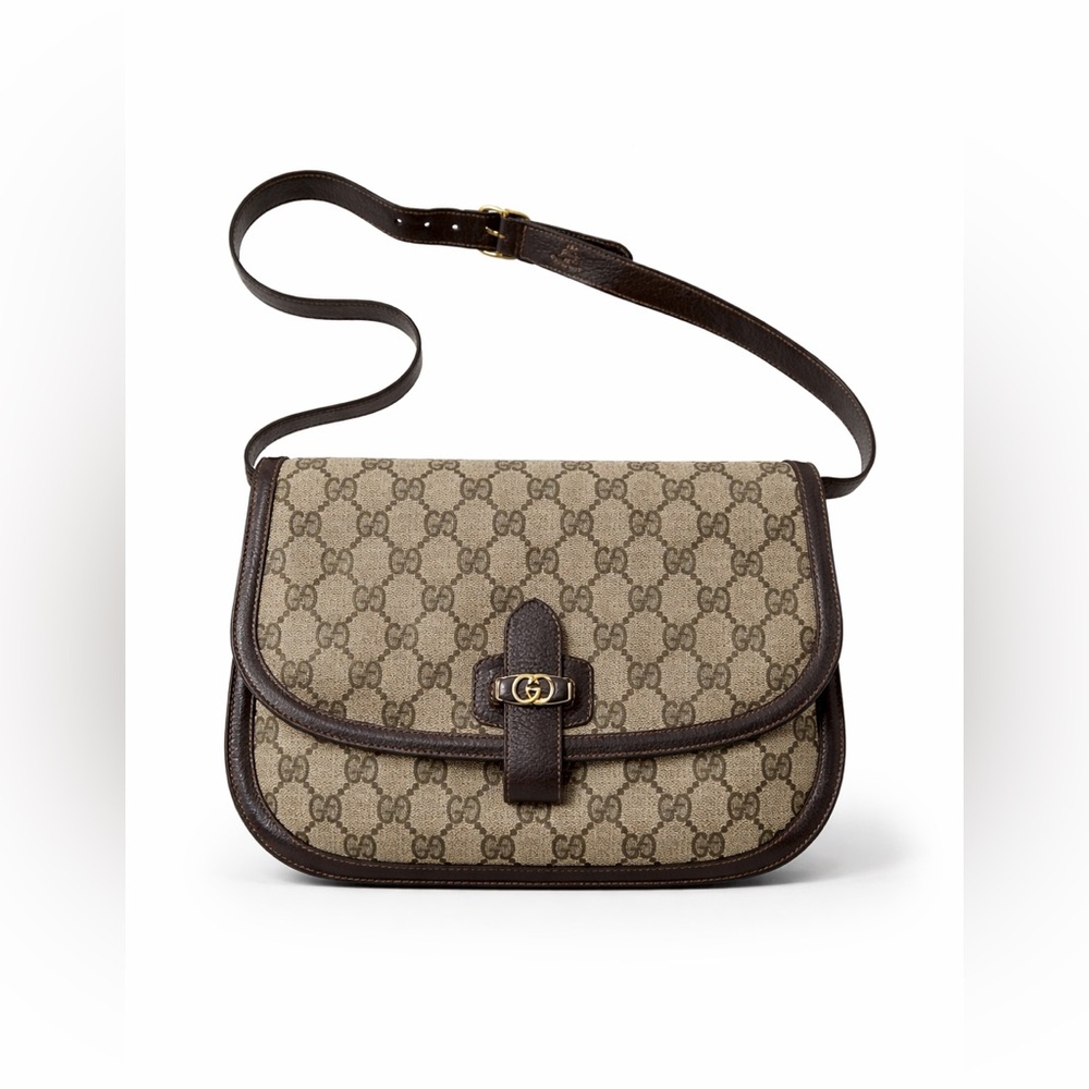 RARE vintage Gucci GG Supreme canvas crossbody with brown leather trim